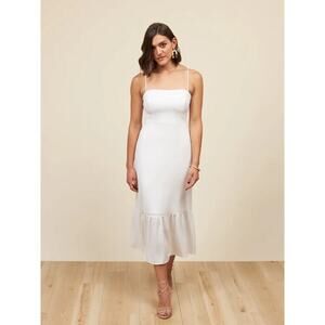PARK & FIFTH Singer Midi Dress Size Medium Ruffle Hem White Wedding Bachelorette